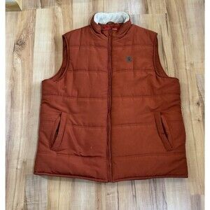 Coleman Mens Sz XL Burnt Orange Quilted Sherpa Puffer Outdoor Hiking Vest Jacket
